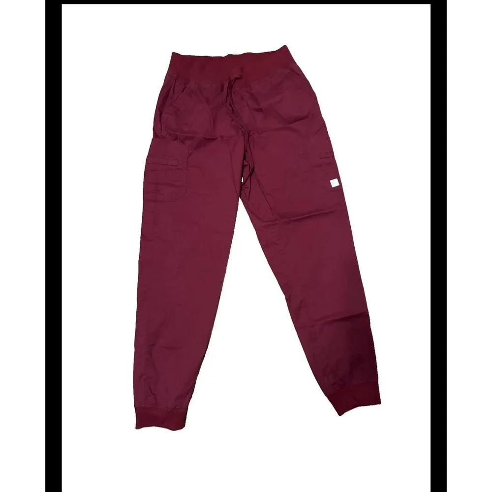 Butter Soft Womens Scrub Jogger Pants Burgundy Wine Cargo Pockets Size Small